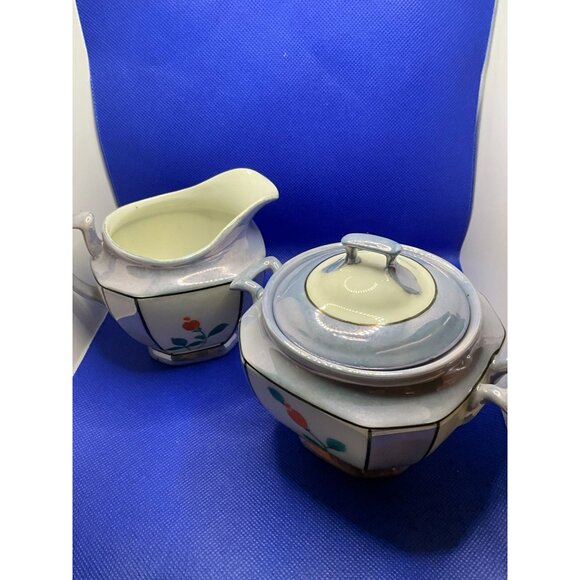 Vintage Bavarian Lusterware China Creamer & Sugar Set With Hand-Painted Floral - Picture 2 of 16